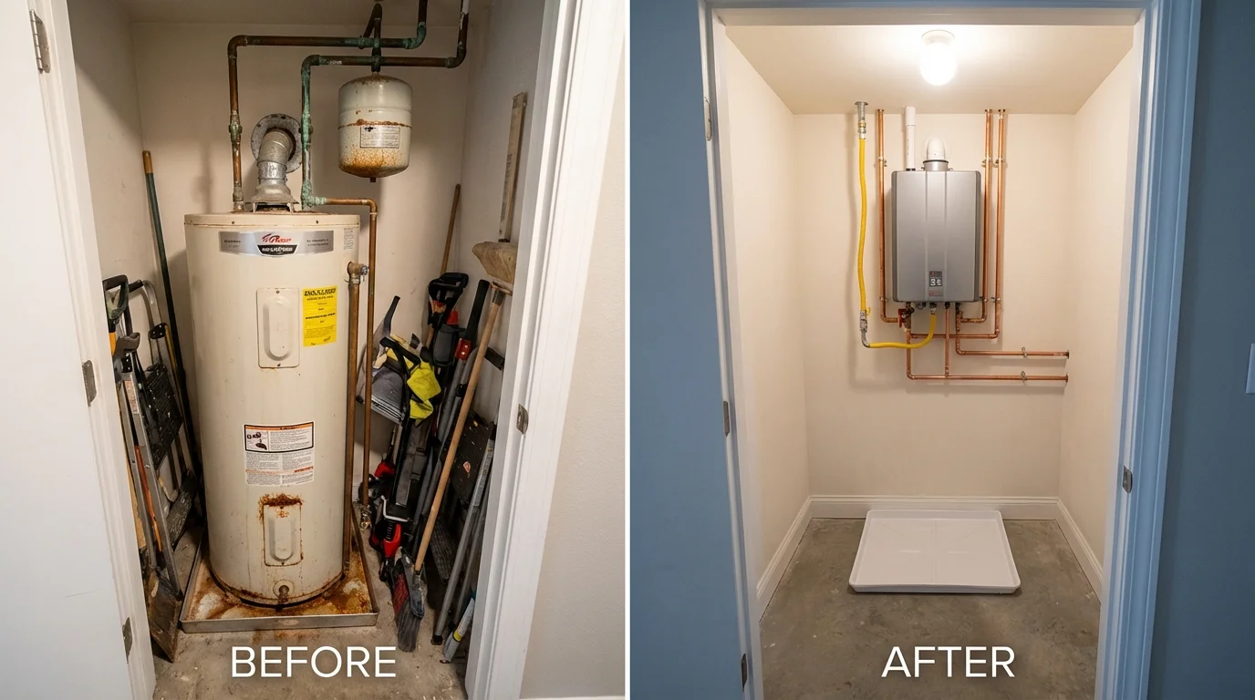 Tank water heater versus wall-mounted tankless unit comparison for Clinton, MO homeowners